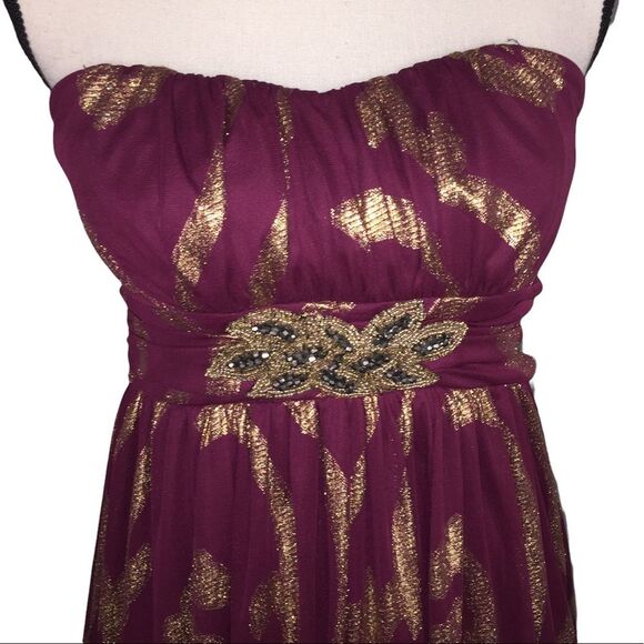 BCX Strapless High Low Wine Gold Dress Size 11 Beaded Waist Semi Formal - Picture 5 of 12
